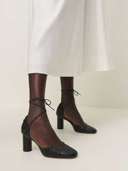 Reformation Marilena Lace Up Pump - Black Leather