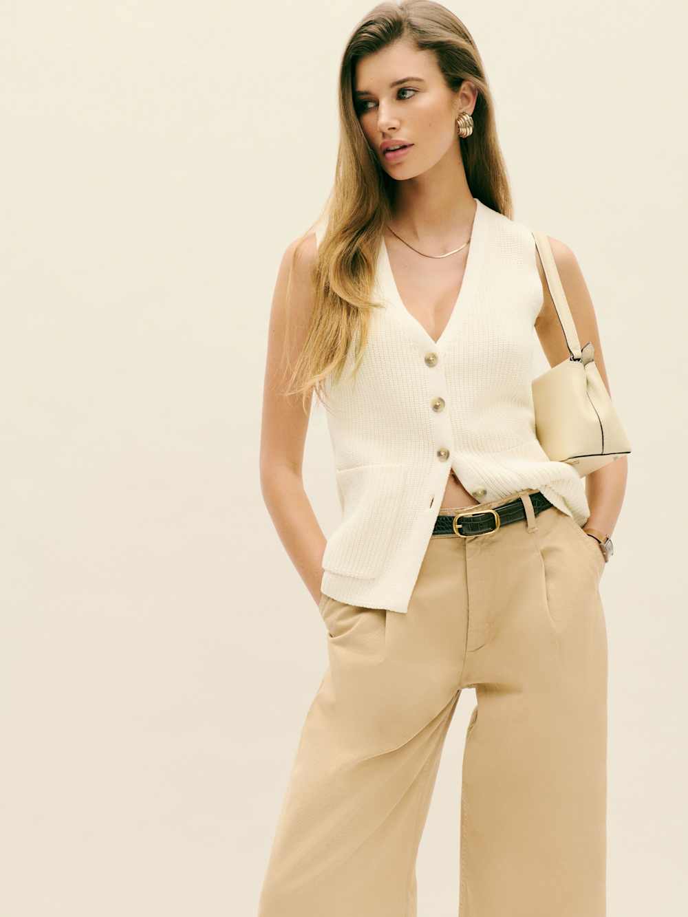 Reformation Faye Cotton Sweater Vest - Gossamer