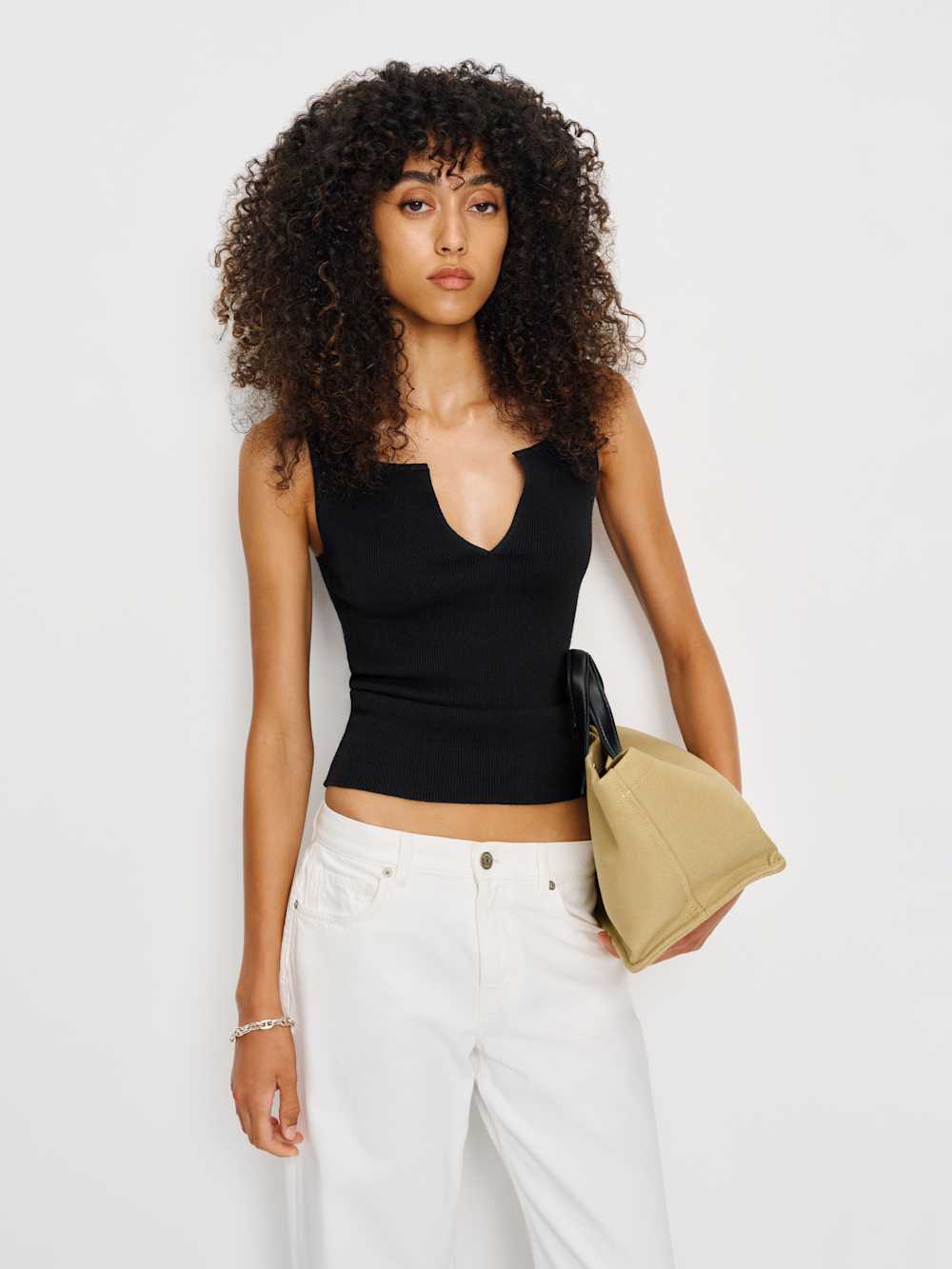 Reformation Rylie Cotton Sweater Tank - Black