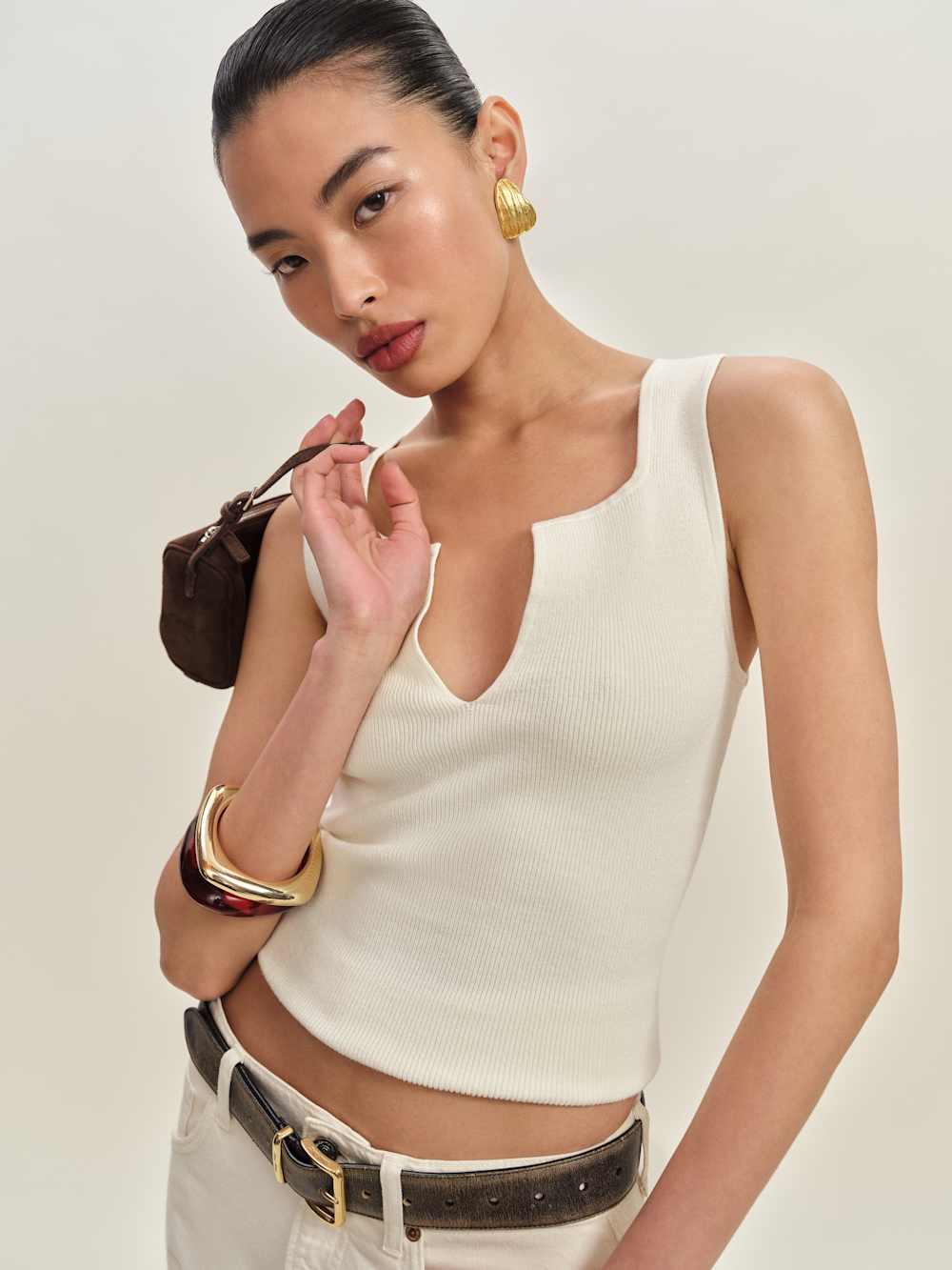 Reformation Rylie Cotton Sweater Tank - Fior Di Latte