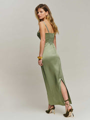 Reformation Stormi Satin Dress - Artichoke