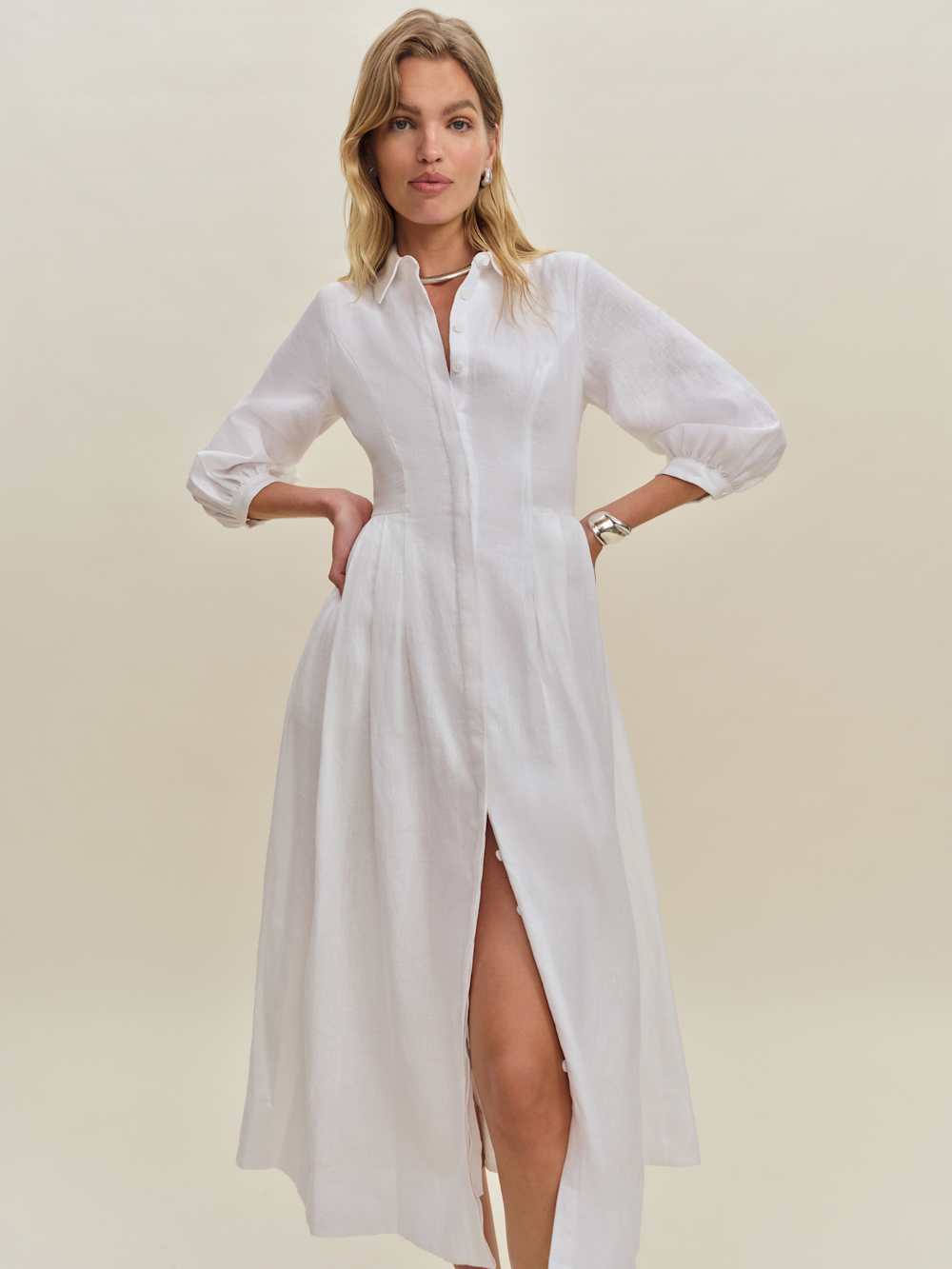 Reformation Tara Linen Dress - White