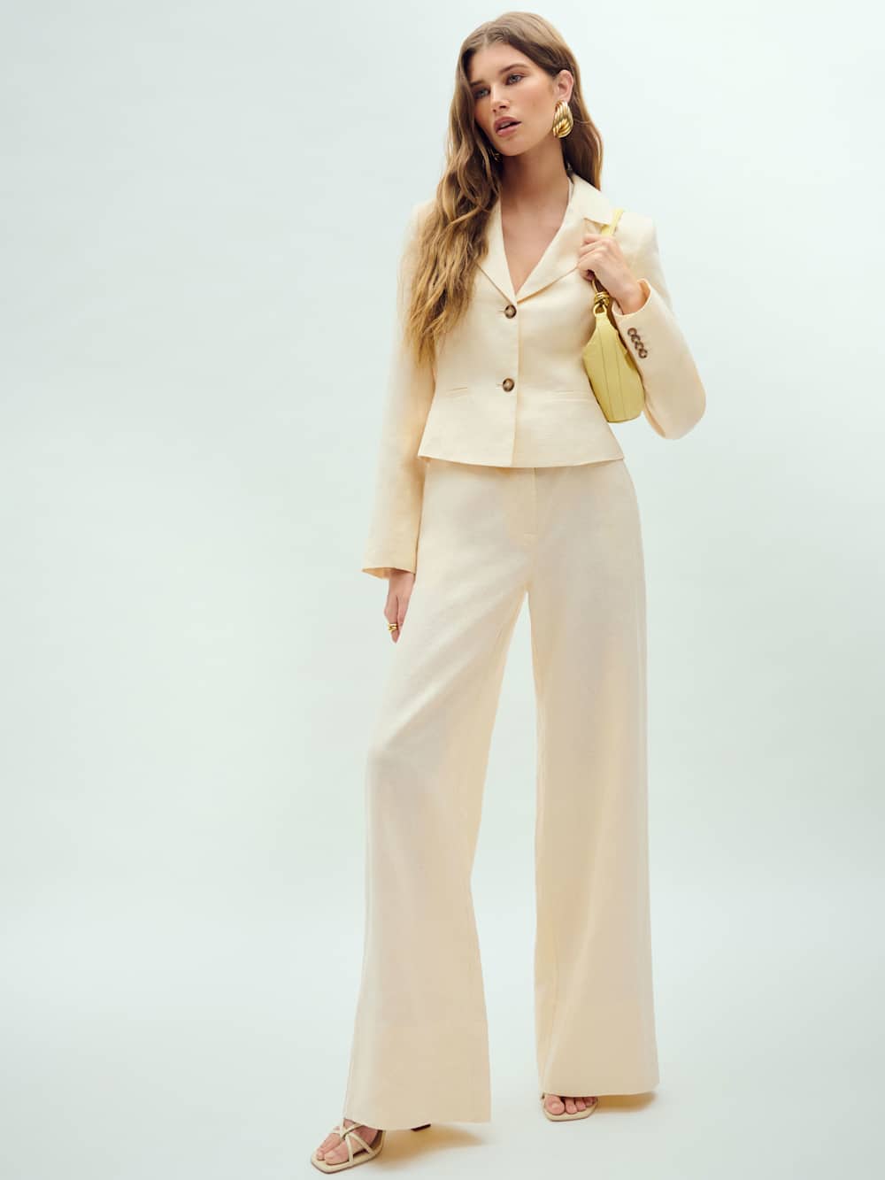 Reformation Banks Linen High Rise Wide Leg Pant - Sugar