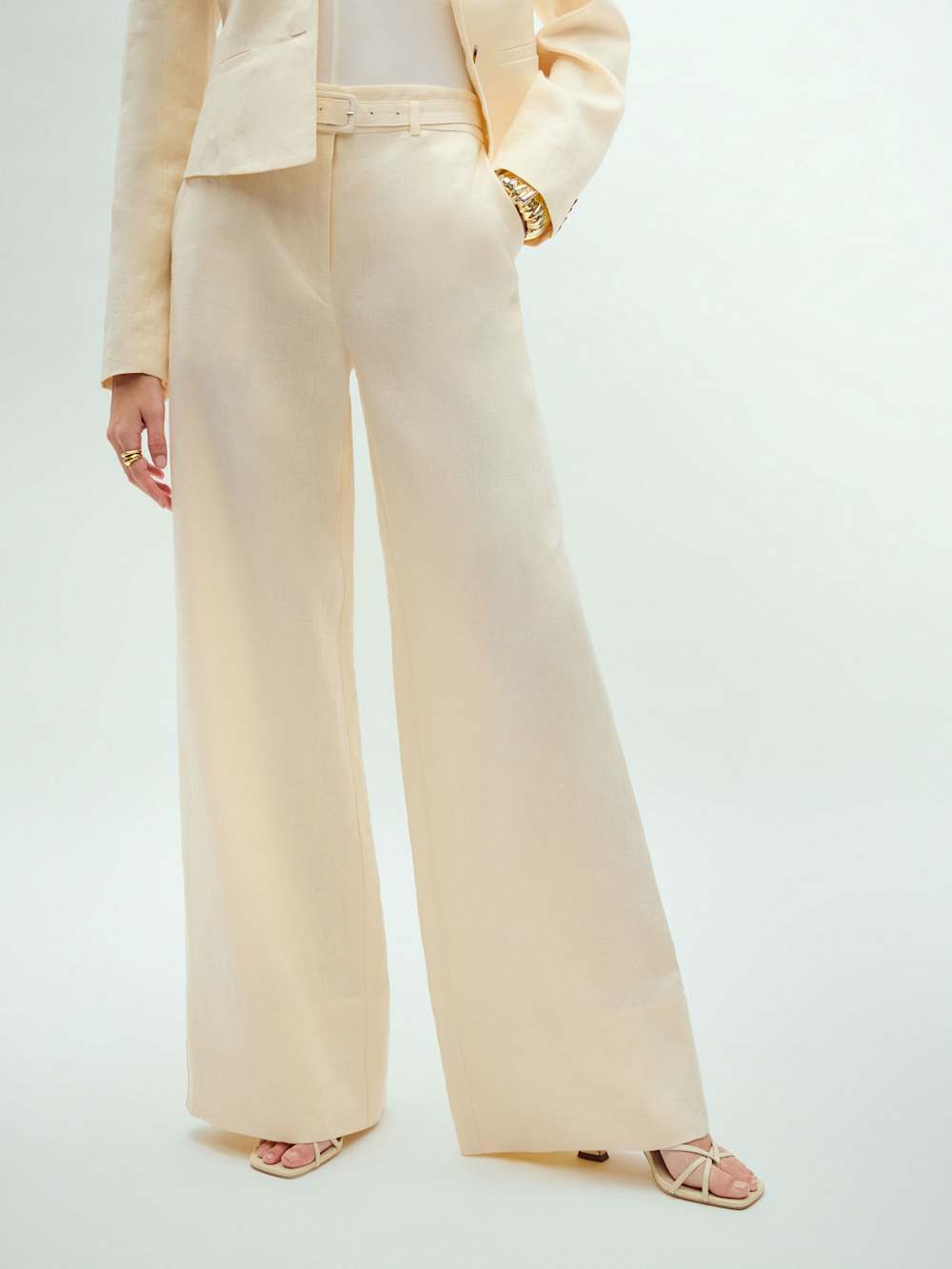 Reformation Banks Linen High Rise Wide Leg Pant - Sugar
