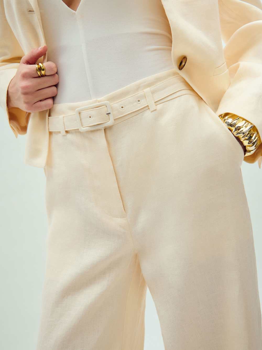Reformation Banks Linen High Rise Wide Leg Pant - Sugar