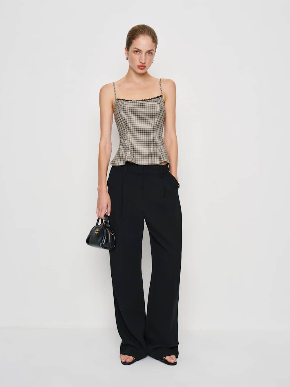Reformation Genevieve Top - Beige And Black Check