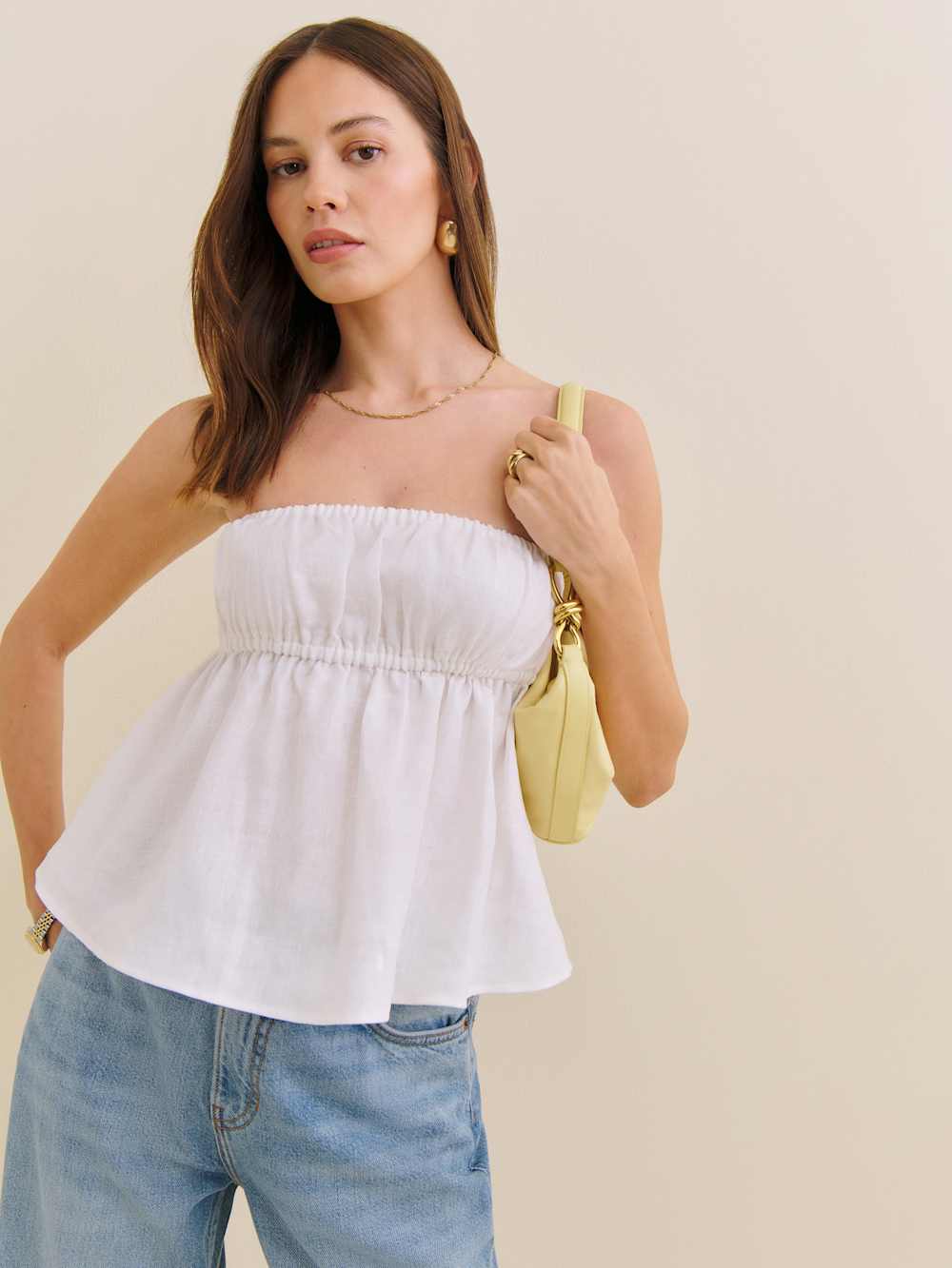 Reformation Inez Linen Top - White