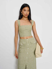 Reformation Jasmine Linen Top - Avocado Check