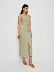 Reformation Jasmine Linen Top - Avocado Check