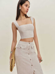 Reformation Jasmine Linen Top - Oatmeal
