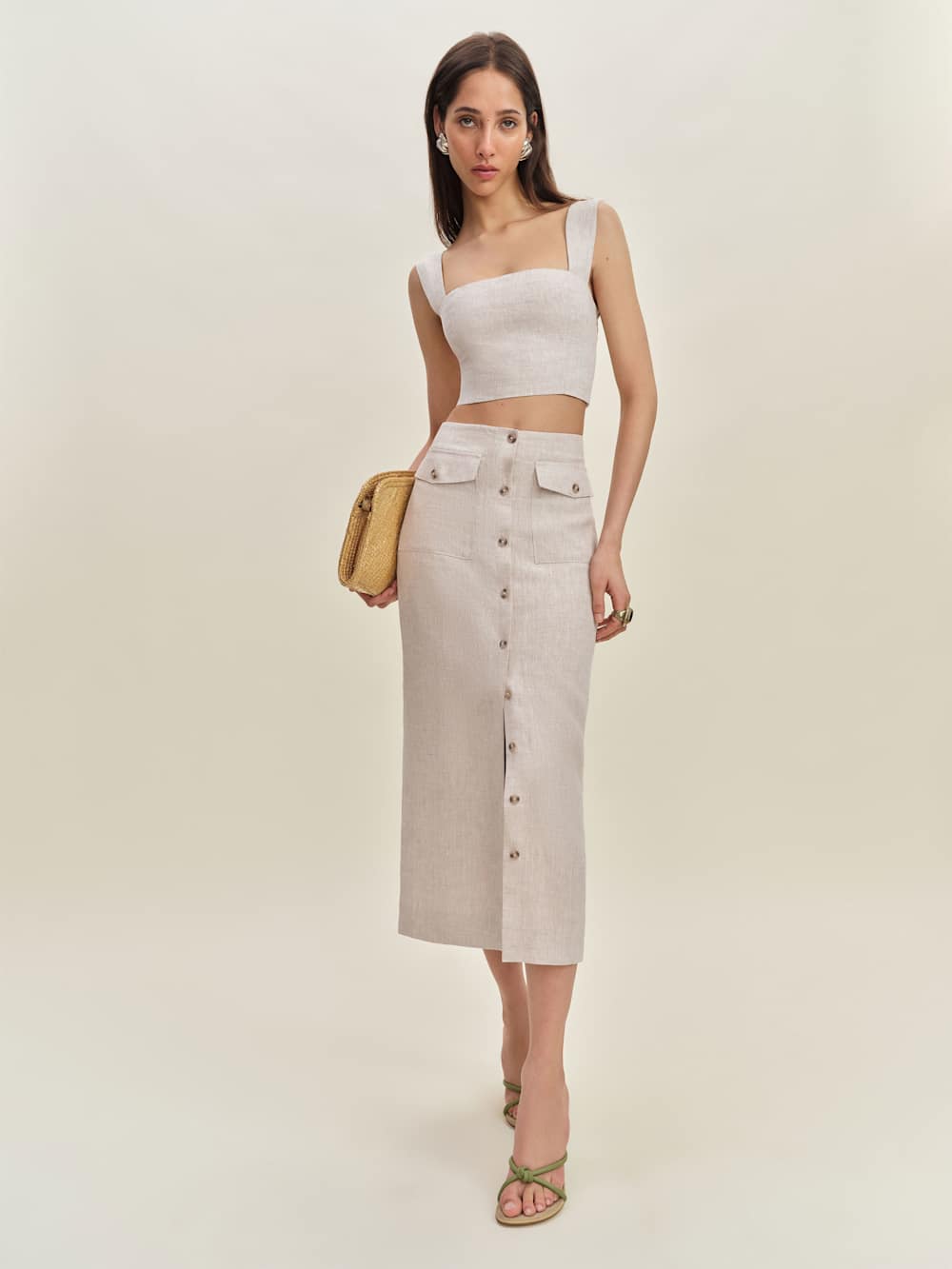 Reformation Jasmine Linen Top - Oatmeal