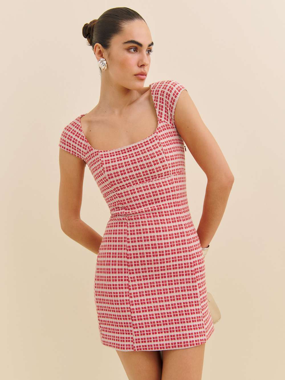 Reformation Xenia Knit Dress - Red Check