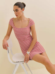 Reformation Xenia Knit Dress - Red Check