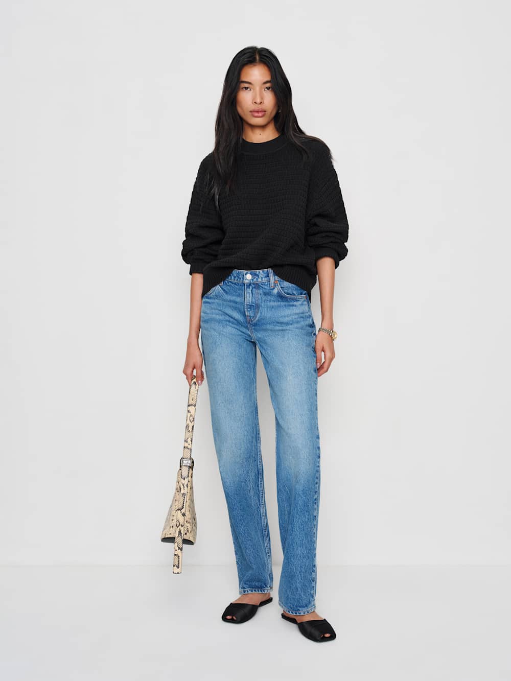 Reformation Collie Oversized Cotton Crew - Black