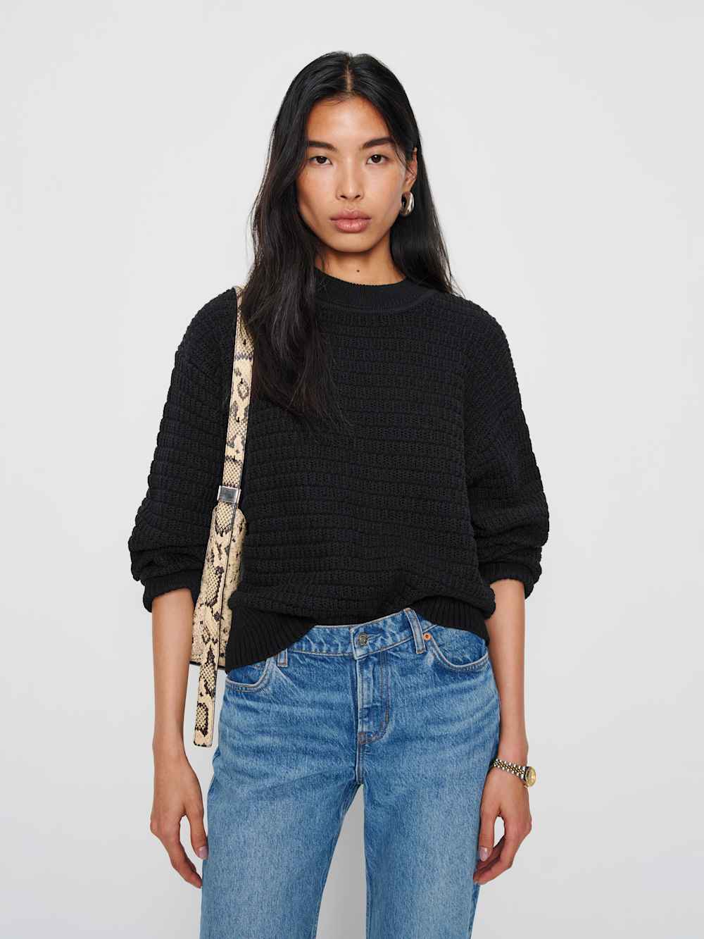 Reformation Collie Oversized Cotton Crew - Black