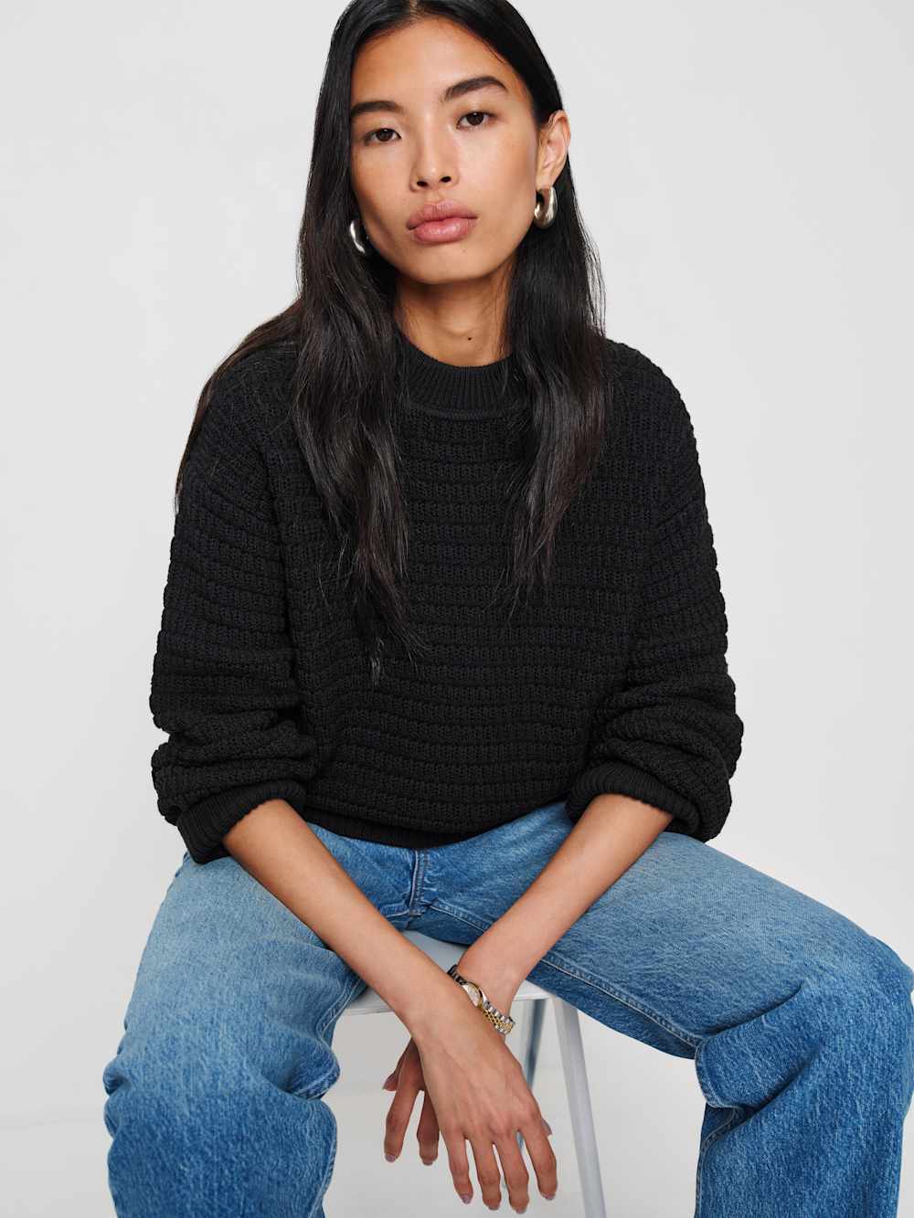 Reformation Collie Oversized Cotton Crew - Black