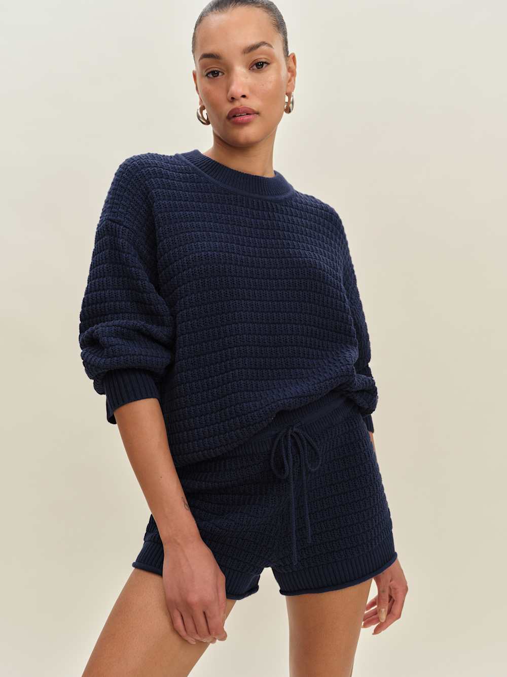 Reformation Collie Oversized Cotton Crew - Navy