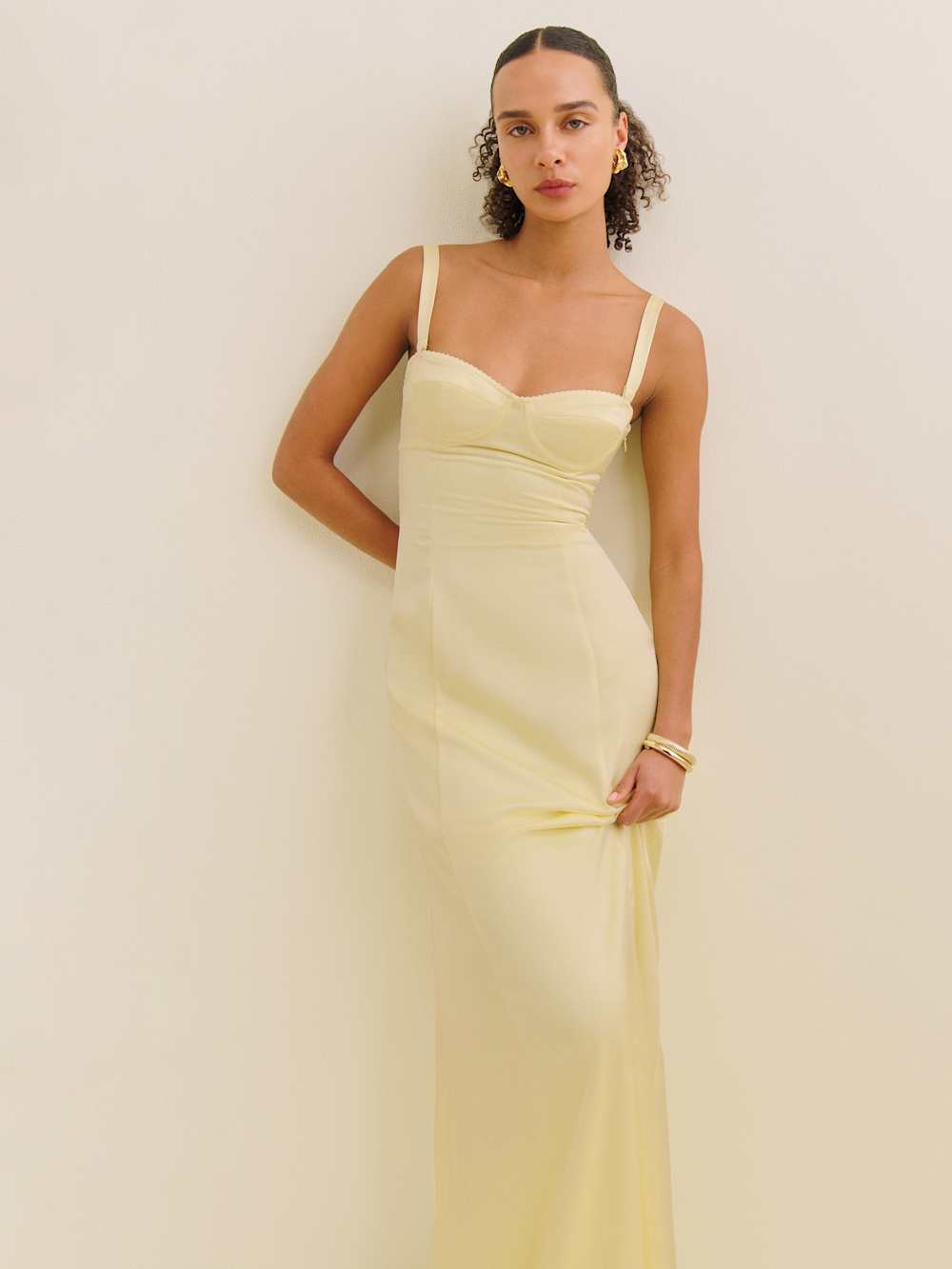 Reformation Petites Britney Satin Dress - Buttercup
