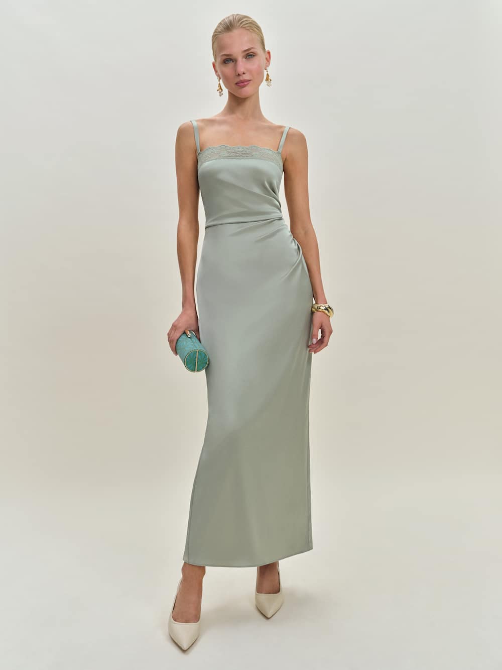 Reformation Vesper Satin Dress - Salvia
