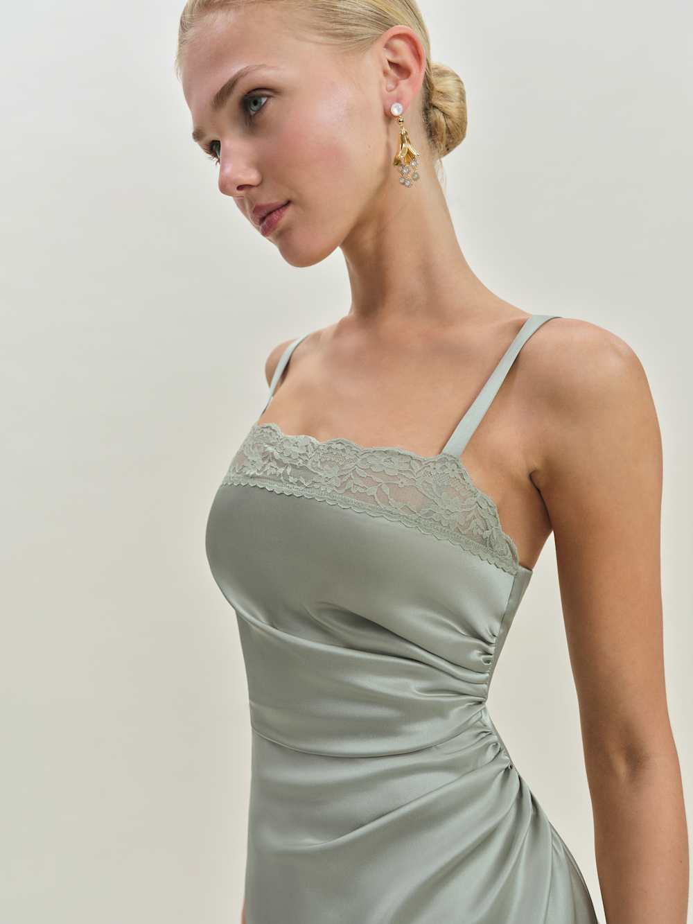 Reformation Vesper Satin Dress - Salvia