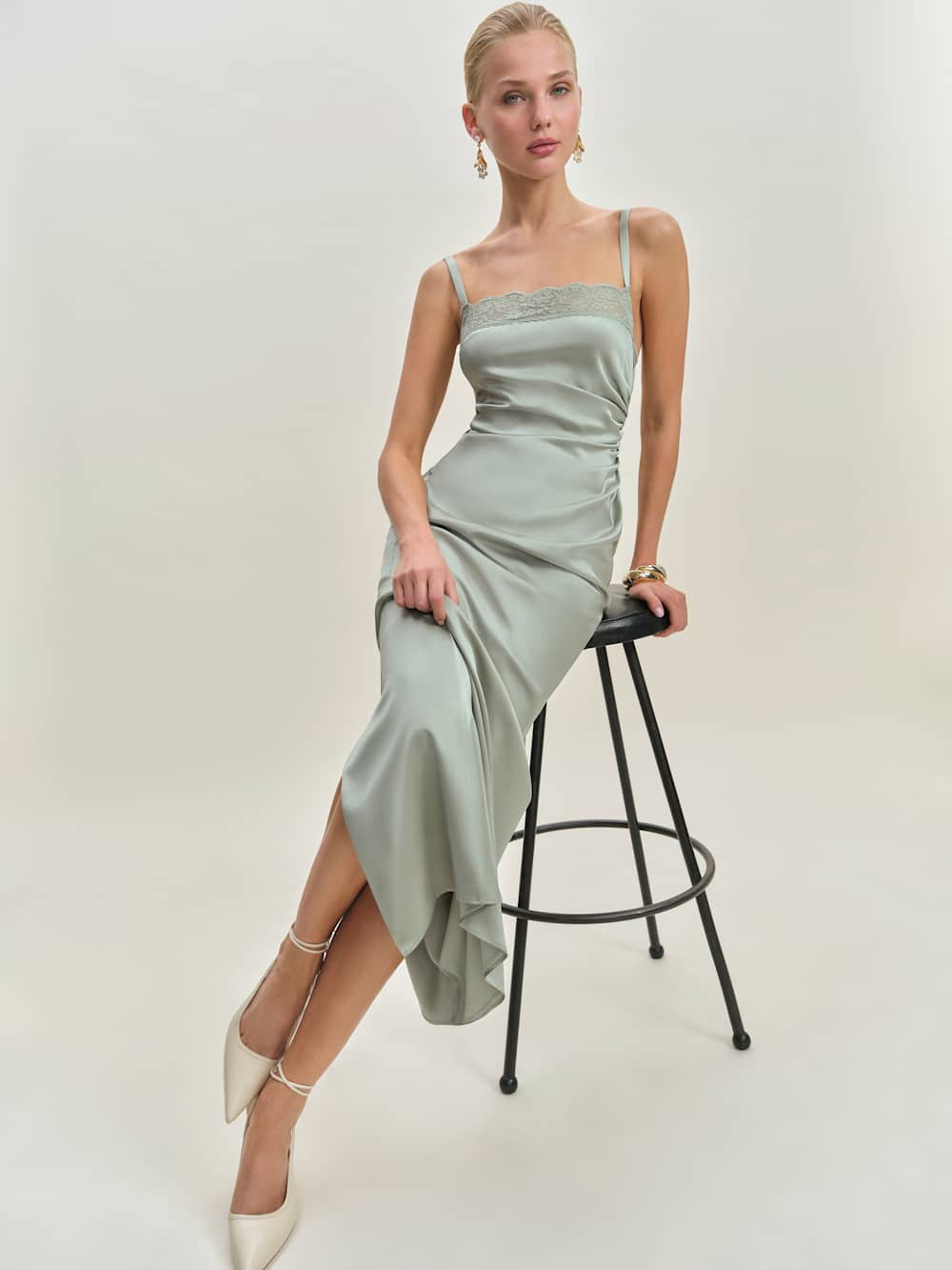 Reformation Vesper Satin Dress - Salvia