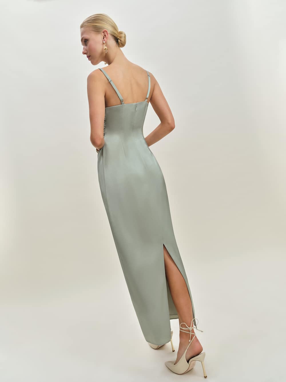 Reformation Vesper Satin Dress - Salvia