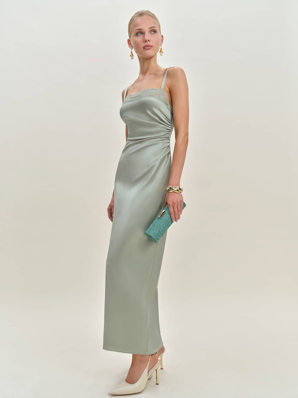 Reformation Vesper Satin Dress - Salvia
