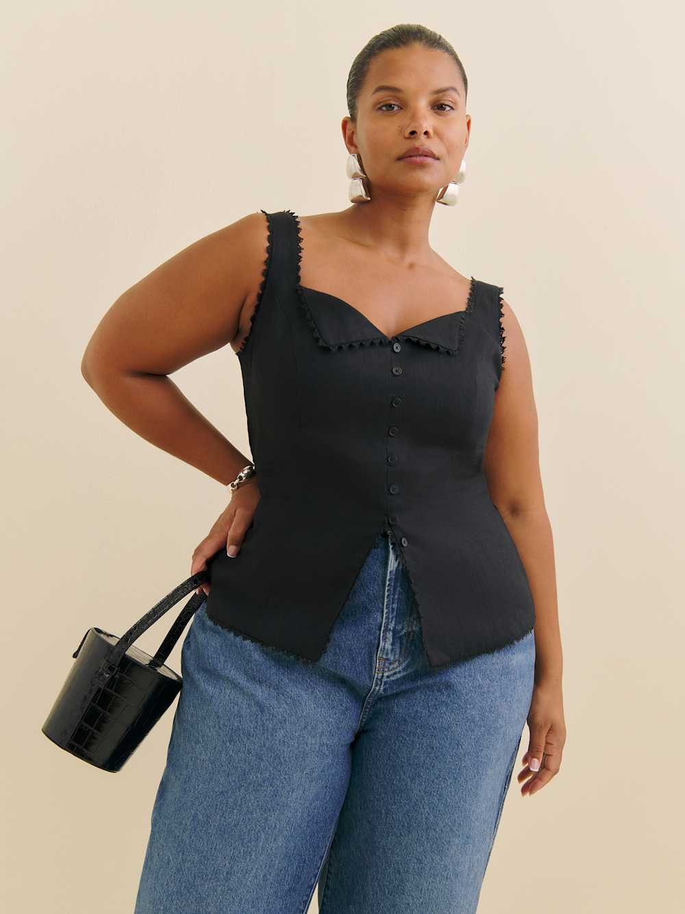 Reformation Viola Linen Top Es - Black