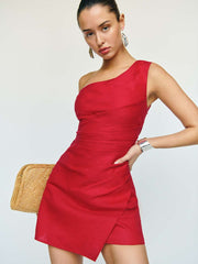 Reformation Ciro Linen Dress - Lipstick