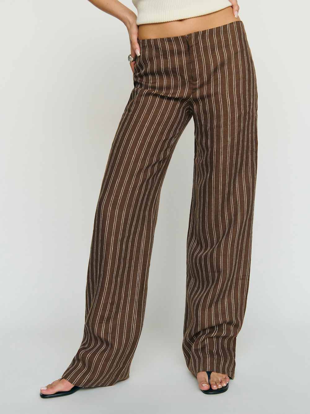 Reformation Petites Vida Linen Low Rise Pant - Boardwalk Stripe