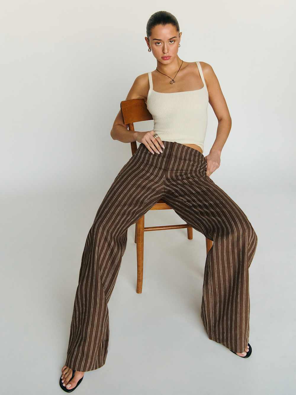 Reformation Petites Vida Linen Low Rise Pant - Boardwalk Stripe
