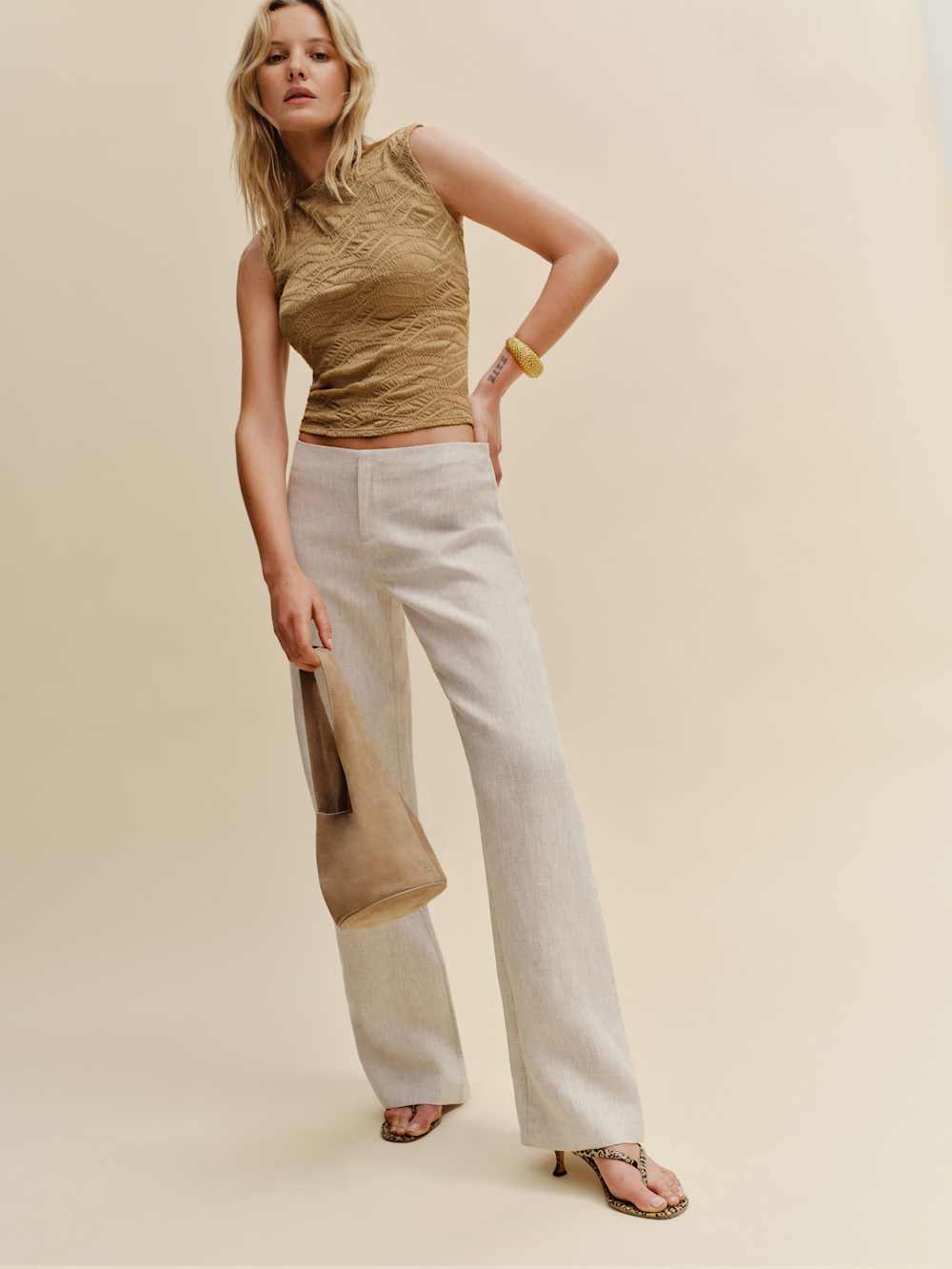 Reformation Petites Vida Linen Low Rise Pant - Oatmeal