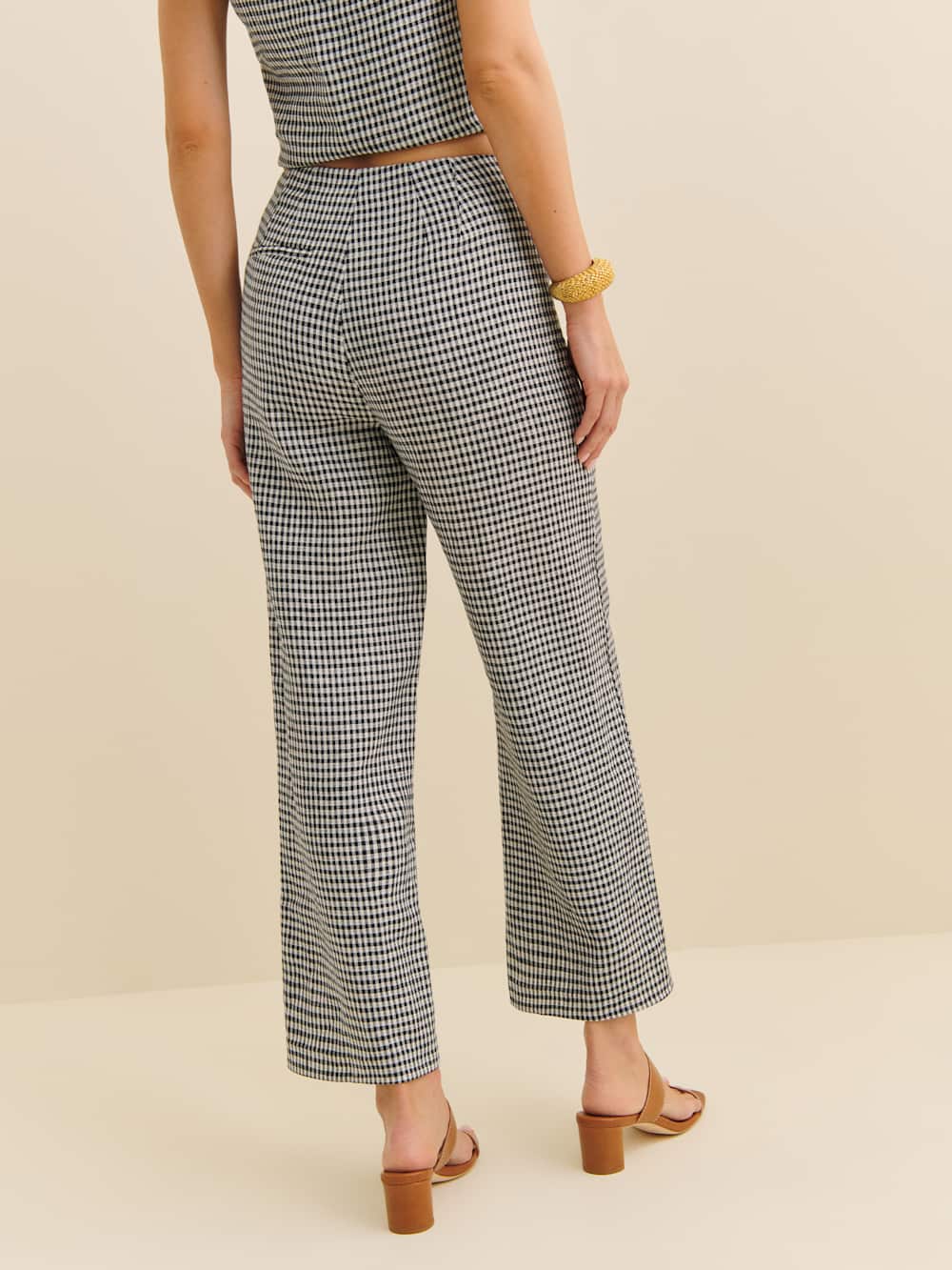 Reformation Petites Joni Linen Cropped Pant - Remy Check