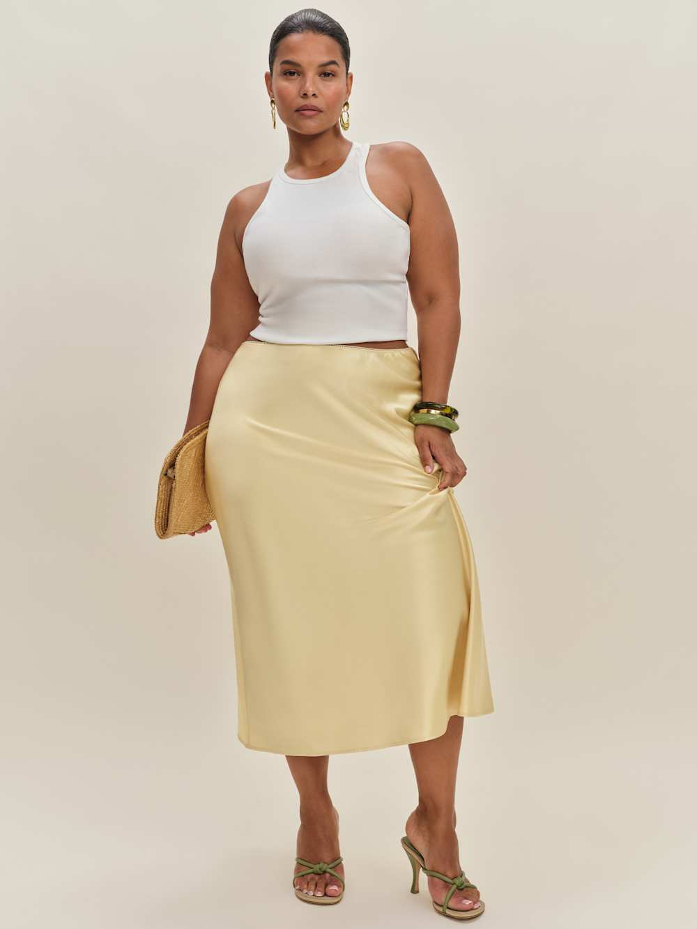 Reformation Layla Satin Skirt Es - Blonde