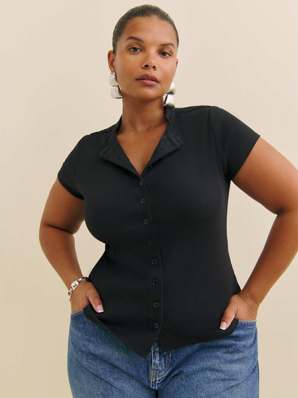 Reformation Raelynn Knit Top Es - Black