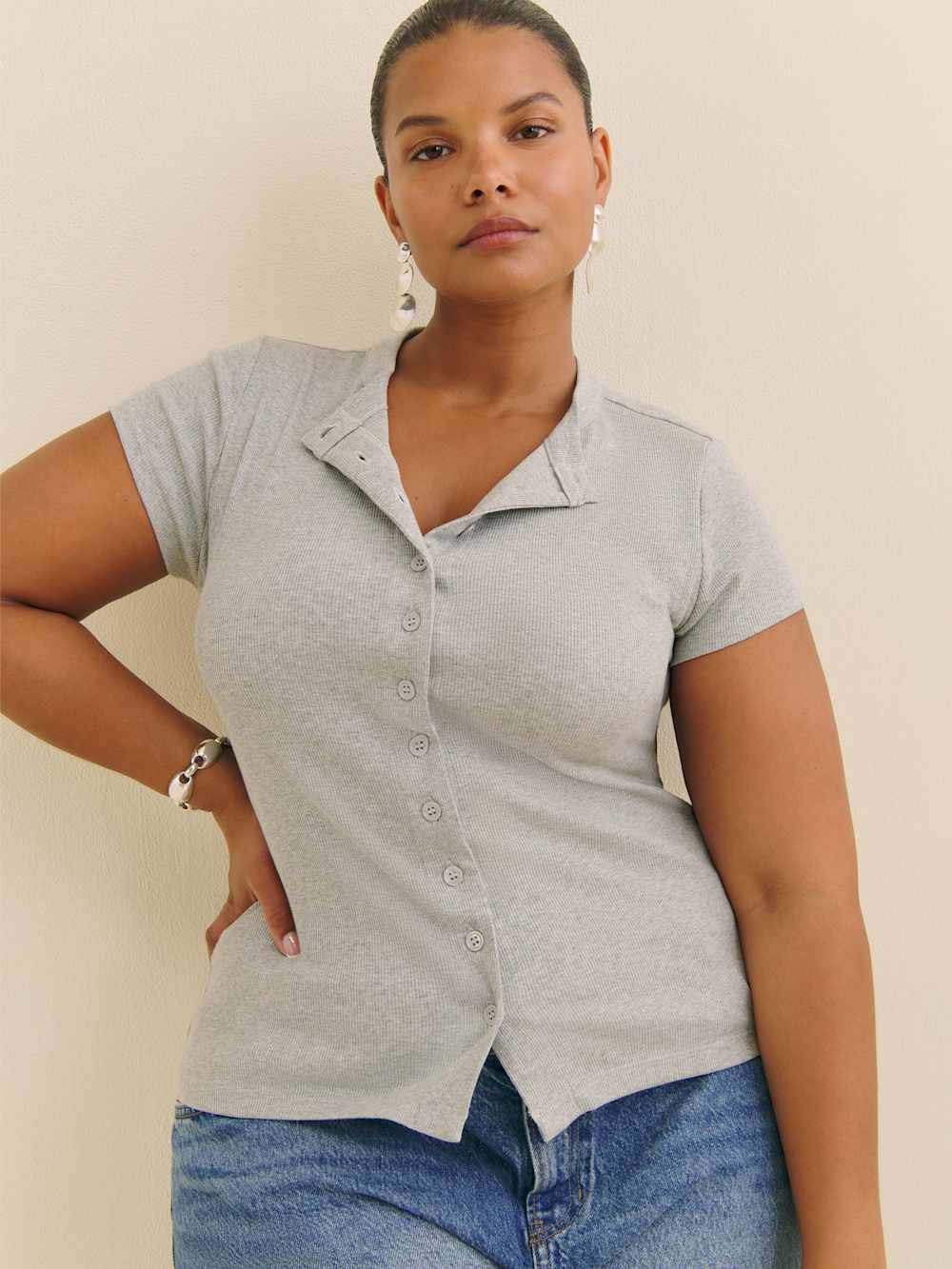 Reformation Raelynn Knit Top Es - Heather Grey