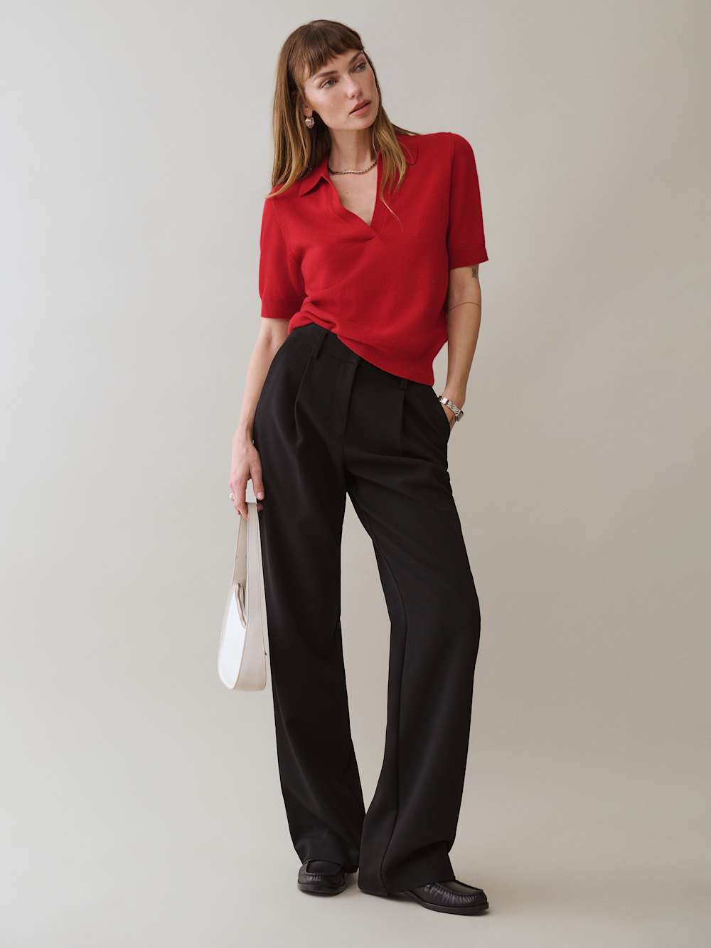 Reformation Louise Cashmere Polo Sweater - Sundried Tomato