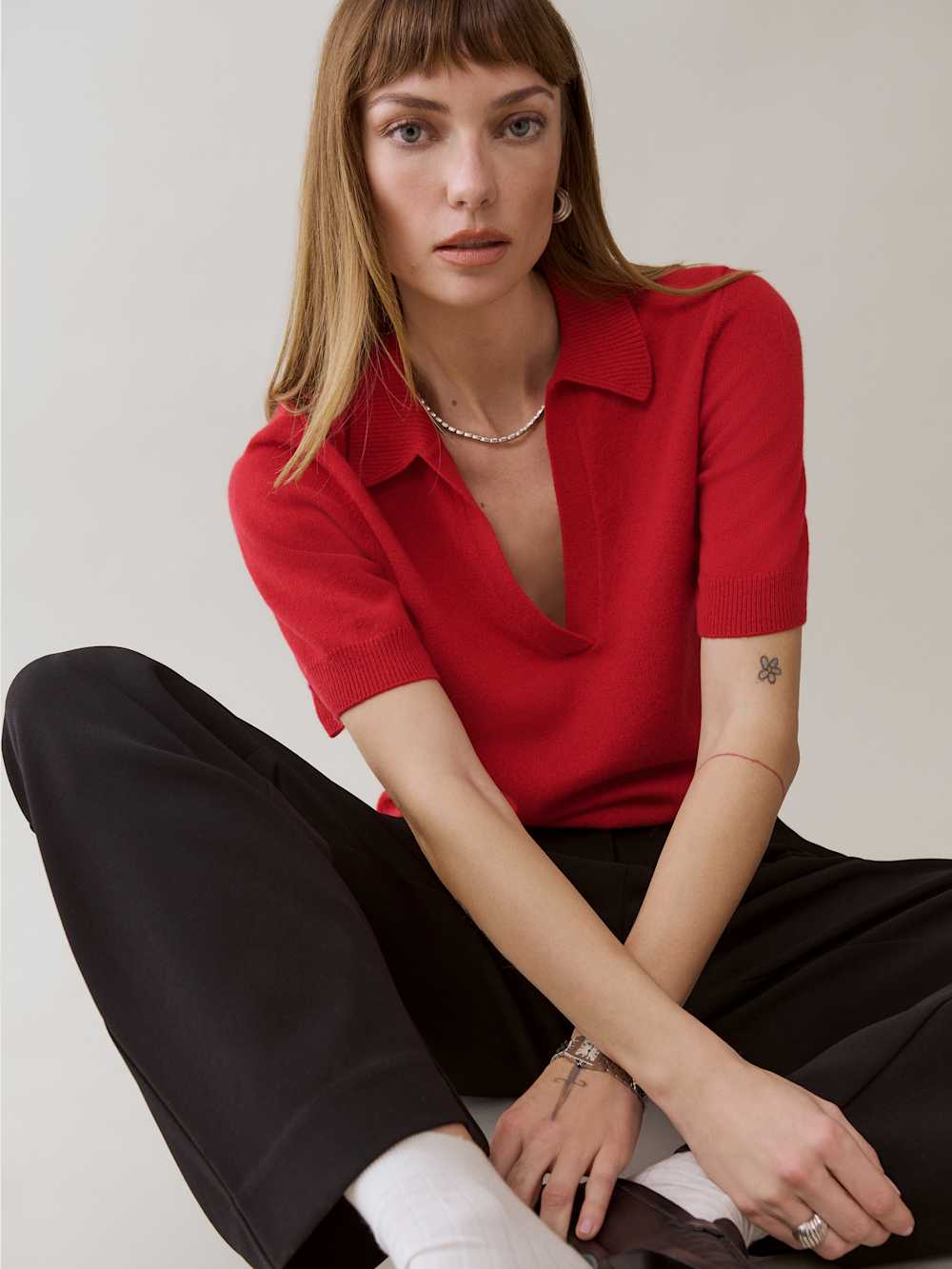 Reformation Louise Cashmere Polo Sweater - Sundried Tomato