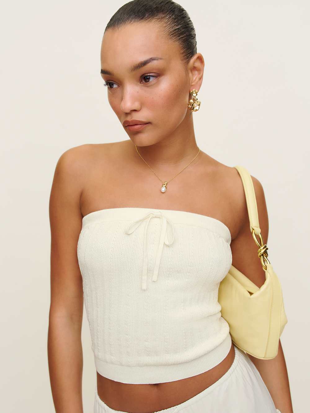 Reformation Zazie Cotton Strapless Sweater - Fior Di Latte