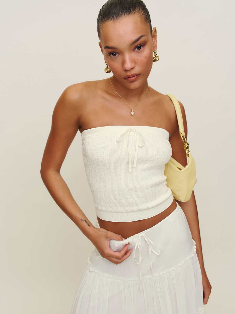 Reformation Zazie Cotton Strapless Sweater - Fior Di Latte