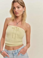 Reformation Zazie Cotton Strapless Sweater - Lemon Icing