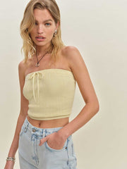 Reformation Zazie Cotton Strapless Sweater - Lemon Icing