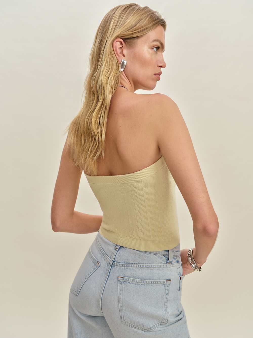 Reformation Zazie Cotton Strapless Sweater - Lemon Icing