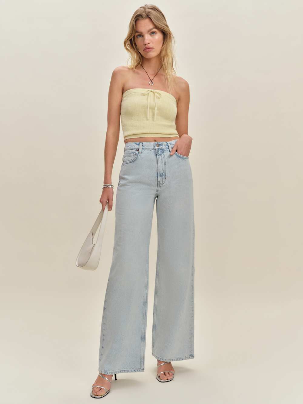 Reformation Zazie Cotton Strapless Sweater - Lemon Icing
