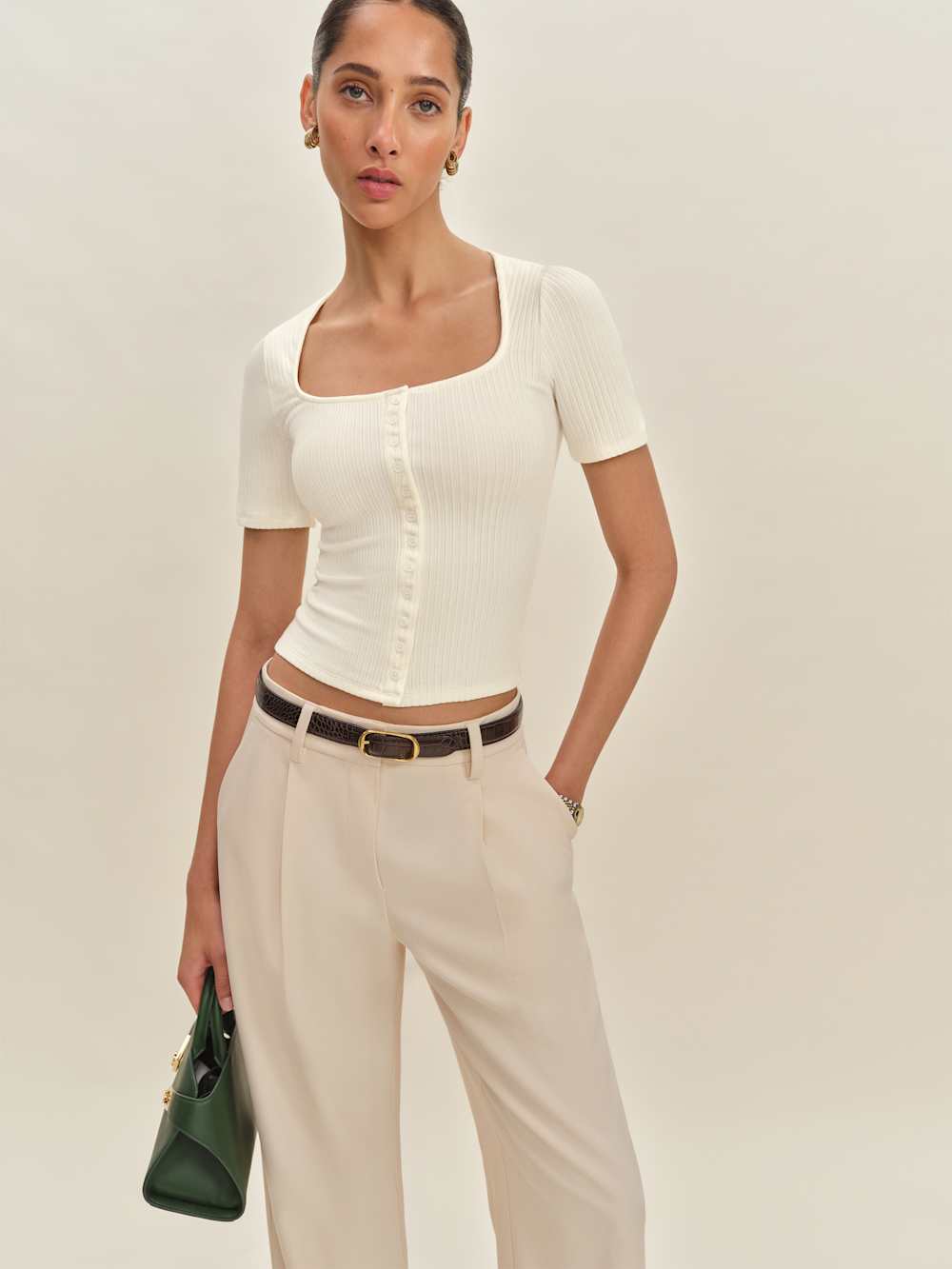 Reformation Kaiden Knit Top - Fior Di Latte