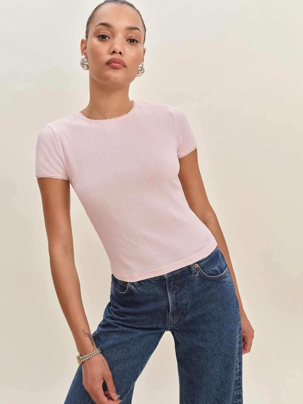 Reformation Lucas Pointelle Top - Cherry Blossom