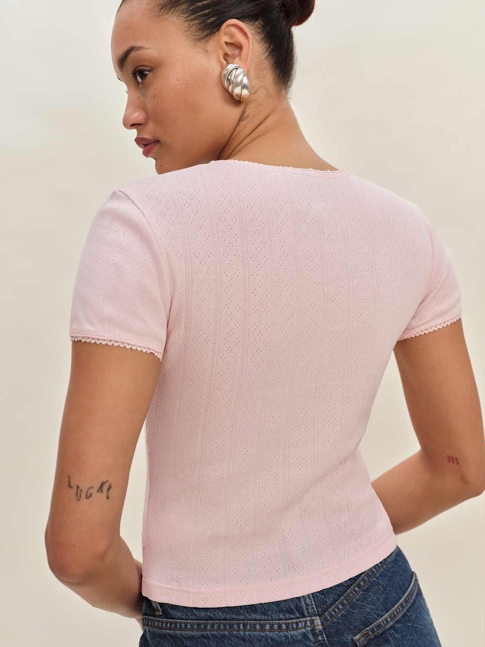 Reformation Lucas Pointelle Top - Cherry Blossom