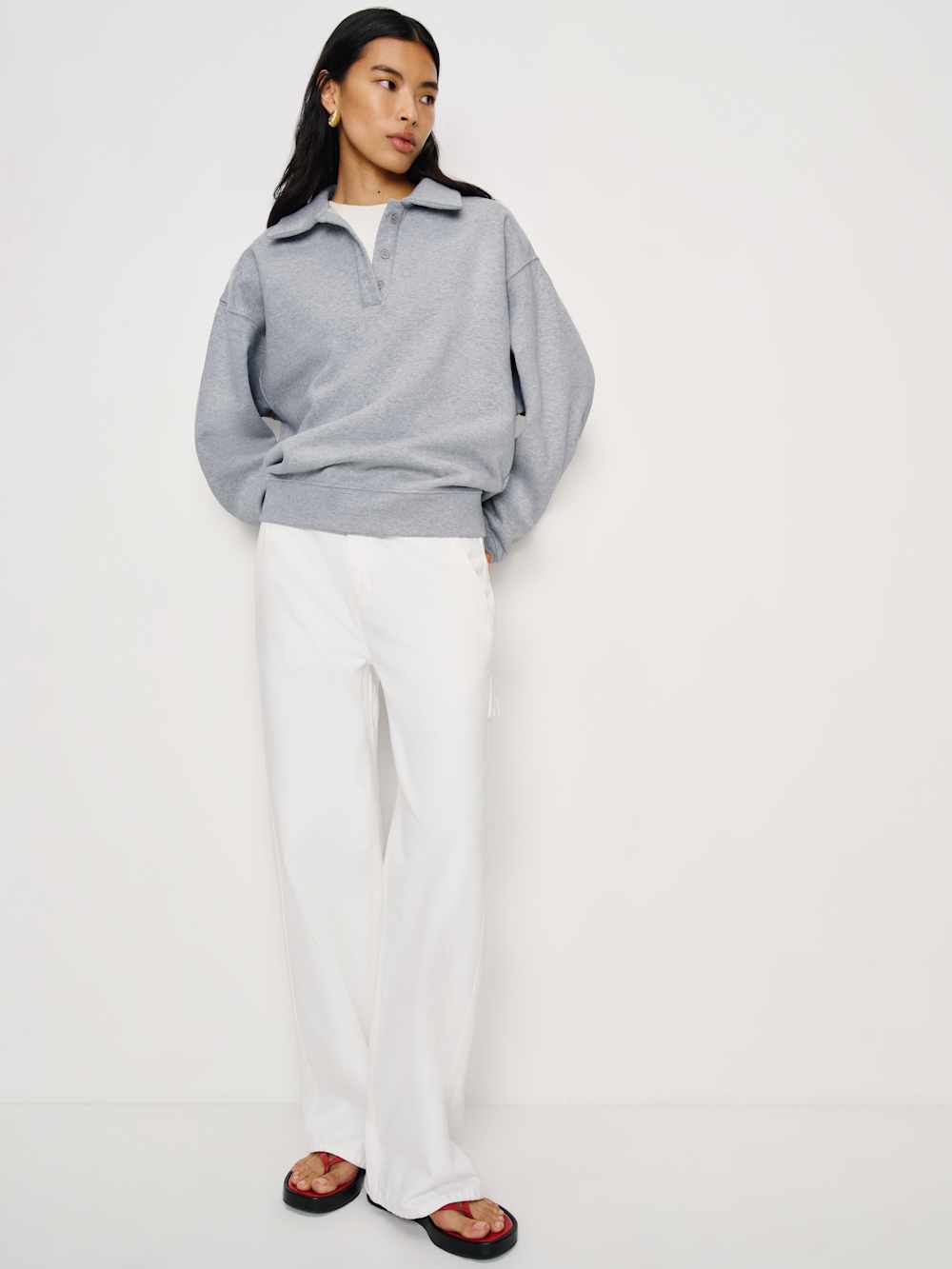 Reformation Nico Classic Polo Sweatshirt - Heather Grey