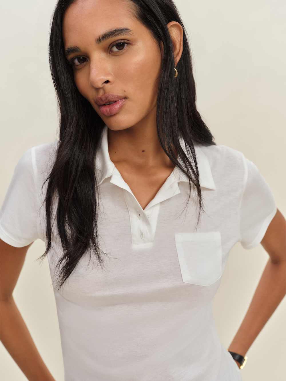 Reformation Louie T-shirt Polo - White
