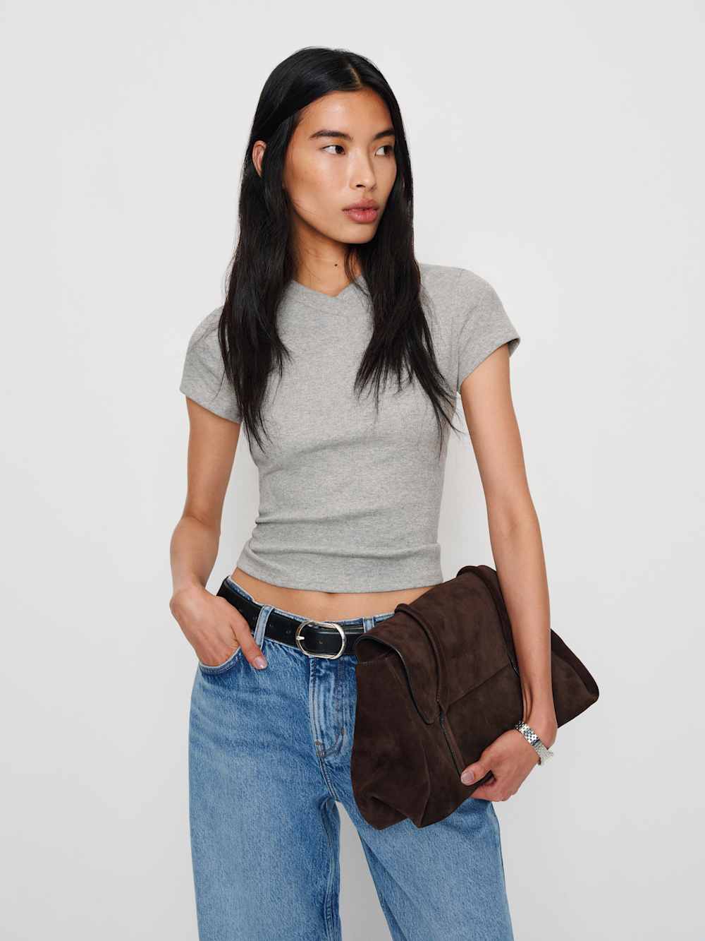 Reformation Lindie Tee - Heather Grey